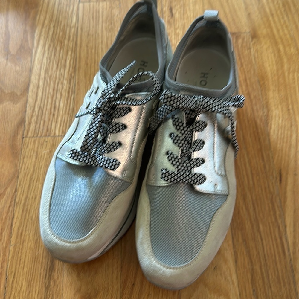 Hogan sz EU 38 US 8 silver, grey and white sneakers good pre owned wear shown